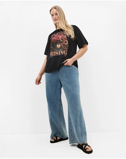 City Chic - Plus size Curved Hem Red Nightfall Tee - black