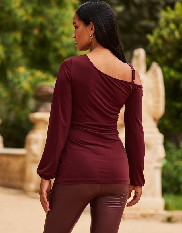 Sosandar - Chain Strap Detail Knot Front Jersey Top