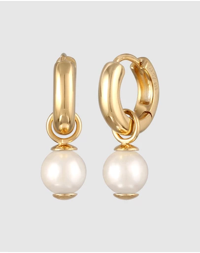 Kuzzoi - ICONIC EXCLUSIVE - Earrings Men's Creoles Pearl Pendant in 925 Sterling Silver Gold Plated