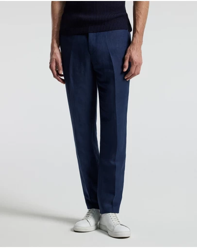 Calibre - Textured Linen Blend Pants Denim Blue
