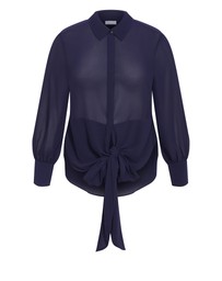 City Chic - Plus size Jane Tie Hem Shirt - navy