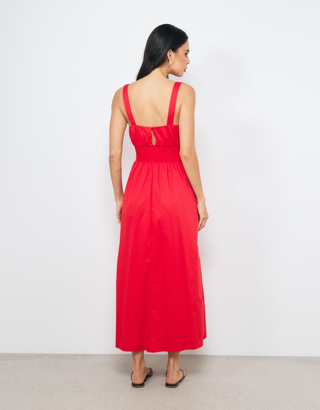 AERE - Liona Cotton Shirred Waist Midi Dress
