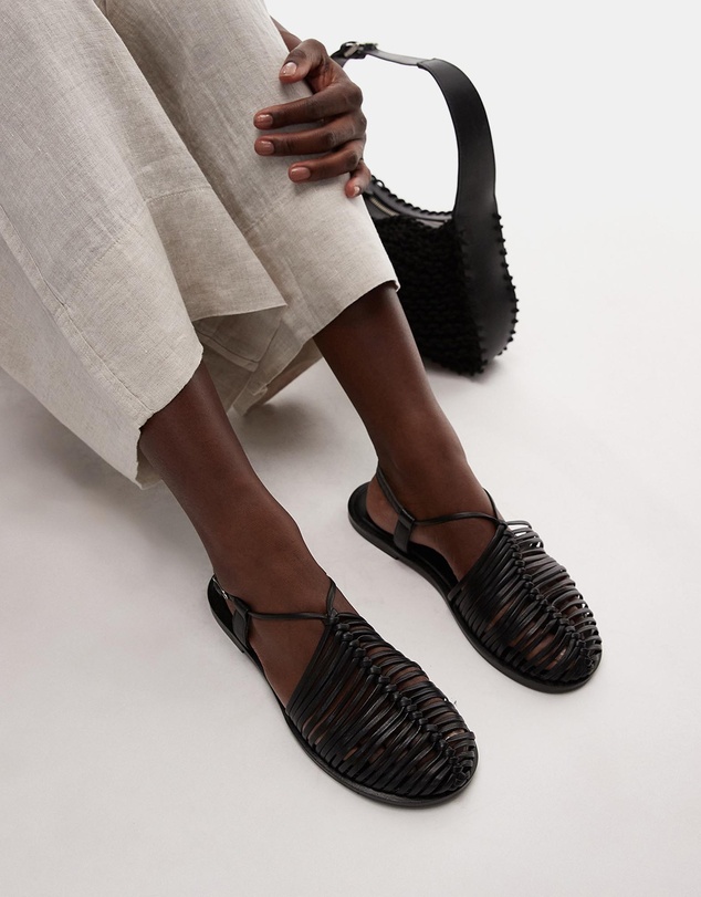 TOPSHOP - Aidan Leather Weave Tie Up Flat Shoes