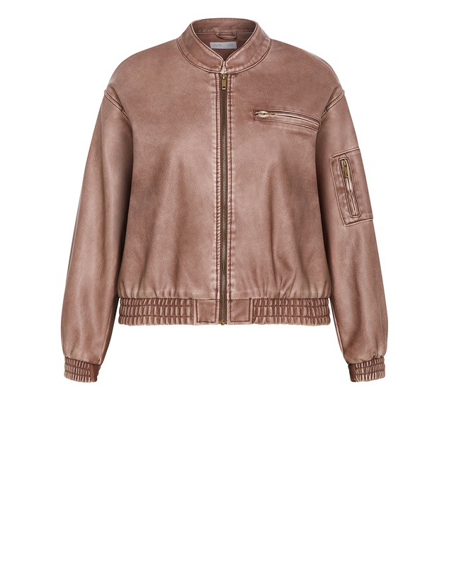 City Chic - Plus size Blaze Faux Leather Bomber - chestnut