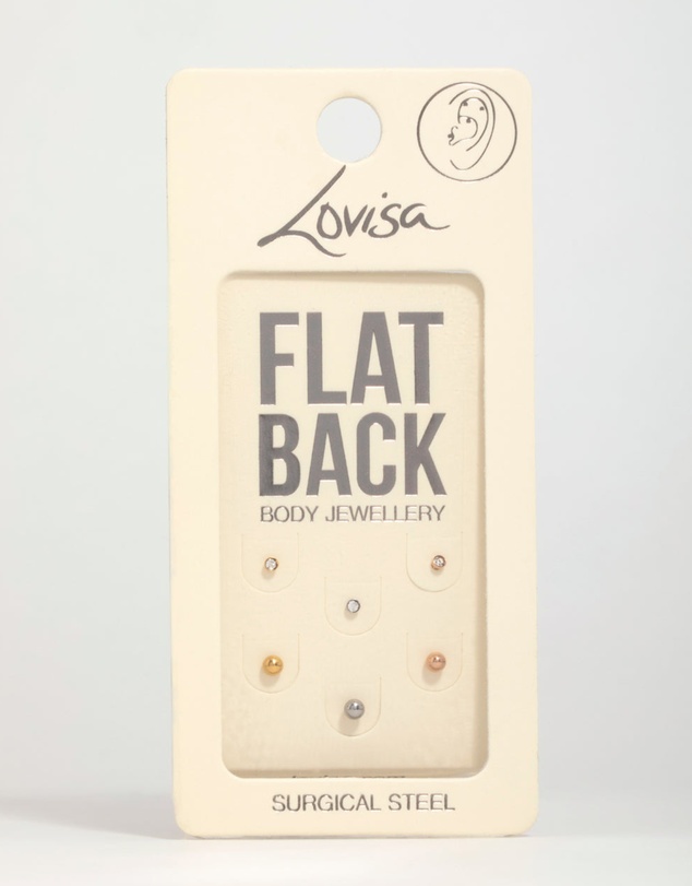 Lovisa - Mixed Mini Diamante Surgical Steel Flat Back Studs 6-Pack
