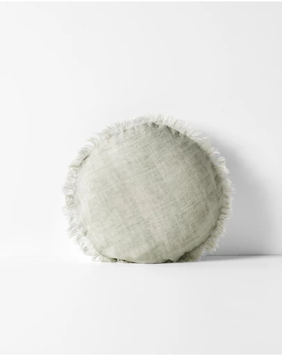 Aura Home - Vintage Linen Fringe Small Round Cushion