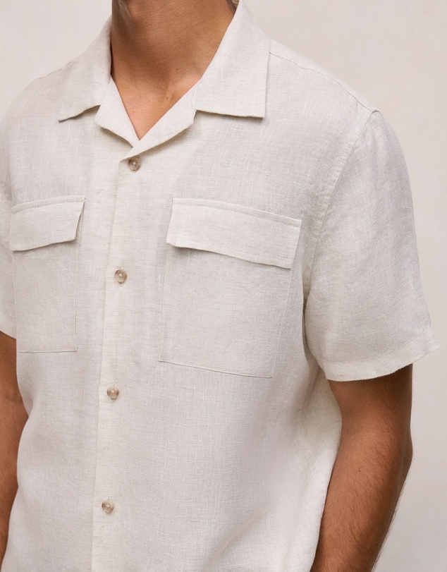 Trenery - Linen Pocket Detail Short Sleeve Shirt in Flax