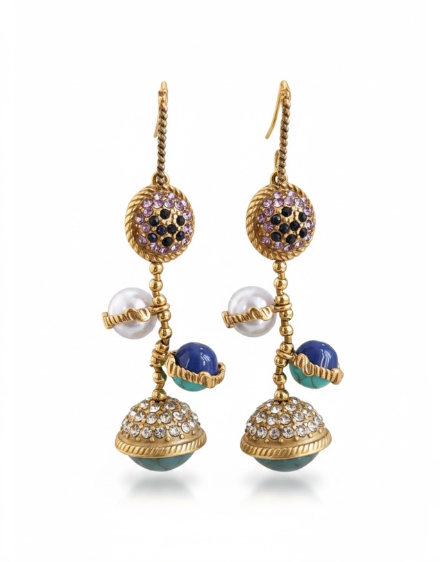 Mossée - Aeliana Gold Crystal Tassel Earrings