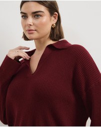 Atmos&Here Curvy - Eden Rib Collar Knit Jumper