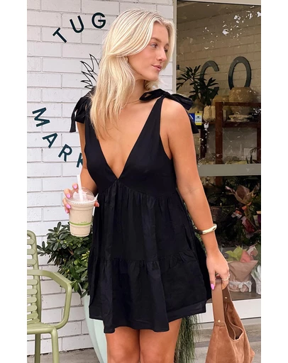 Beginning Boutique - Angel Girl Black Mini Dress