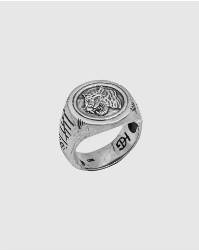 Haze & Glory - ICONIC EXCLUSIVE - Tiger Signet Ring in Oxidised 925 Silver