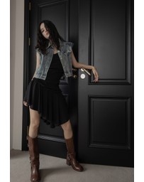 Glamorous - Stand collar pocket belt denim vest