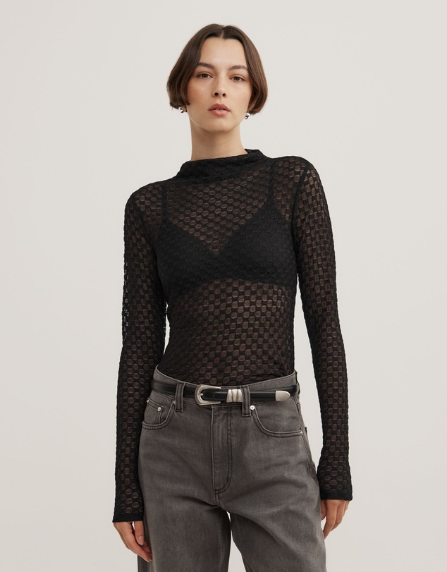 Witchery - Textured Mesh Long Sleeve Top