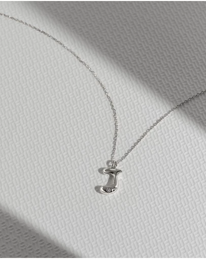 Wanderlust + Co - Alphabet Bubble Silver Necklace - Letter J