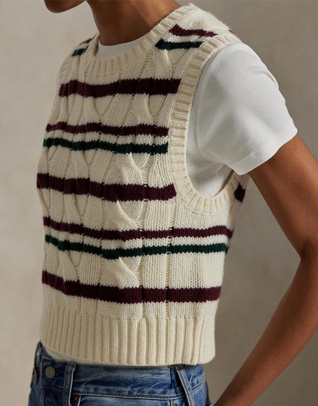 Polo Ralph Lauren - Striped Cable Wool-Cashmere Sweater Vest