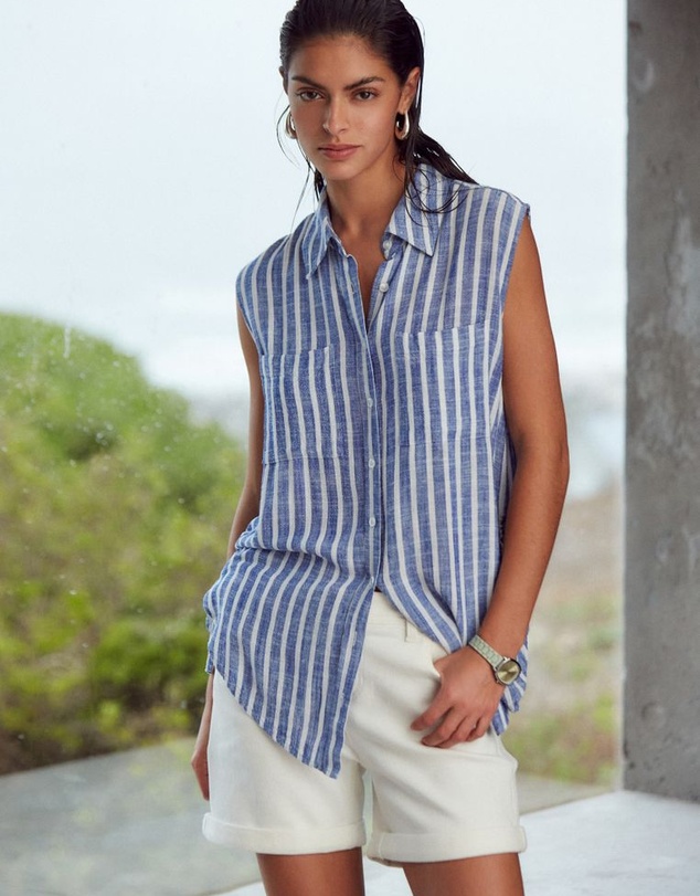 NEXT - Sleeveless Ruched Side Linen Blend Shirt
