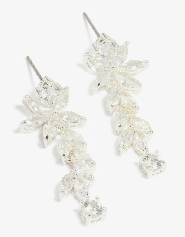 Lovisa - Silver Plated Cubic Zirconia Medium Flower Vine Drop Earrings