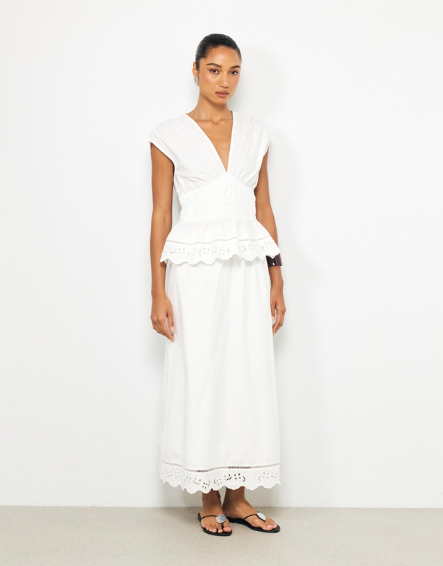AERE - Bonnie Ruched Lace Peplum Top