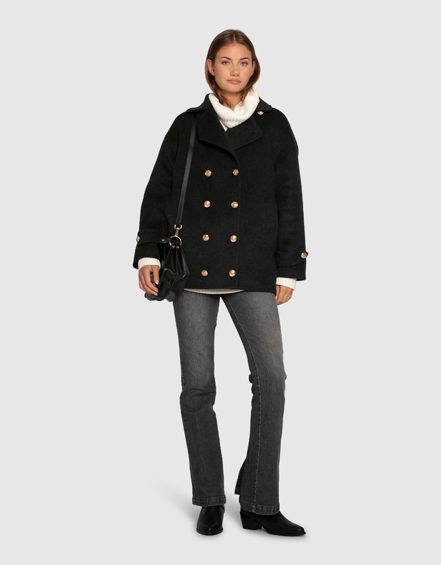Belle & Bloom - Right and Forward Double Breasted Wool Blend Pea Coat