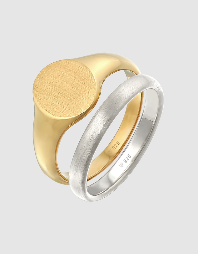 Kuzzoi - ICONIC EXCLUSIVE - Classic Band and Signet Ring Set in 925 Sterling Silver