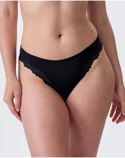 Bras N Things - NKD High Leg Lace Brazilian Knicker - Black