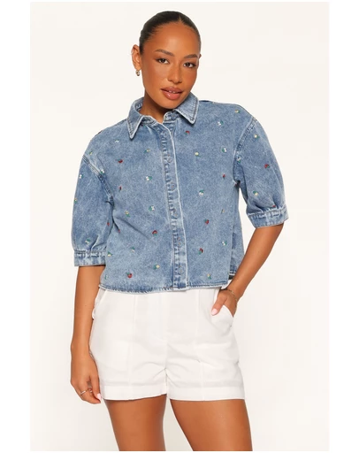 Petal & Pup - Nerys Embroidered Shirt - Medium Wash