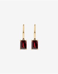 Michael Hill - Emerald Cut Red Garnet Gemstone Drop Earrings in 10kt Yellow Gold