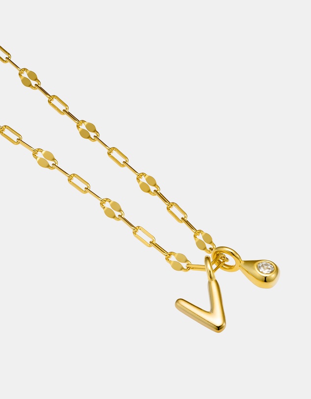Zoe Olivia - 14K Gold Vermeil Imprint Initial V Cubic Zirconia Necklace