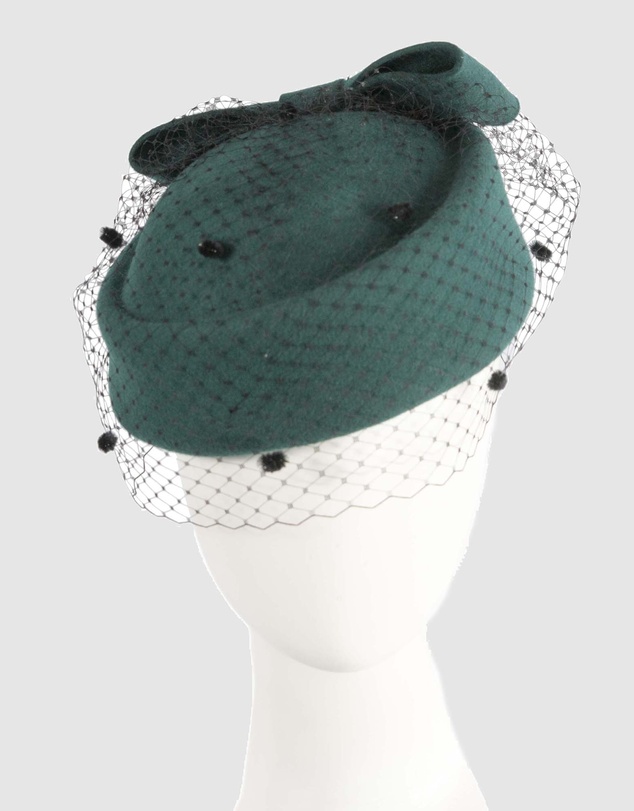 Max Alexander - Felt Green Pillbox Hat With Veil