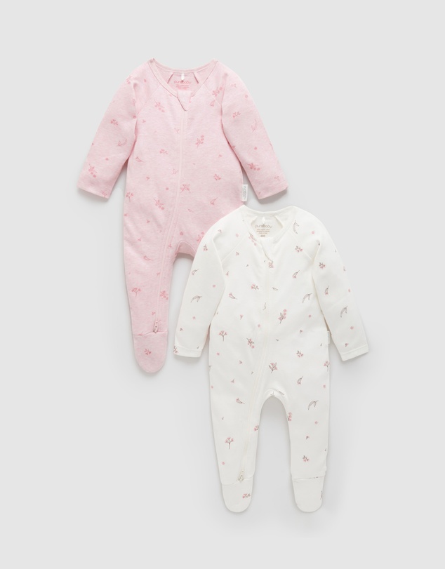Purebaby - 2 Pack Zip Growsuit-Babies