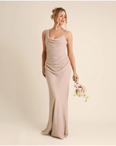 Six Stories - Cowl Front Asymmetrical Chiffon Bridesmaid Dress