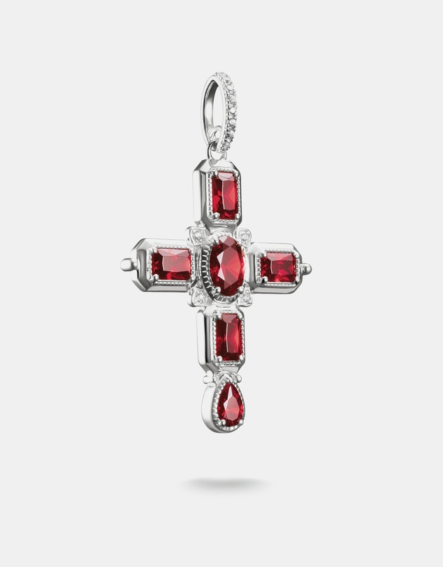 THOMAS SABO - THOMAS SABO Cross Pendant with Red Zirconia Stones Silver
