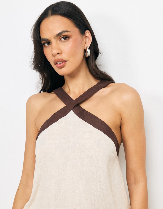 AERE - Elodie Contrast Linen Cross Front Top