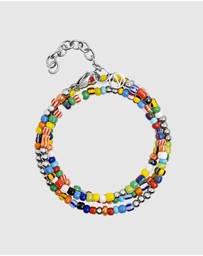 Nialaya Jewellery - Men's Wrap Bracelet with Assorted Vintage Trifocal Beads and Silver