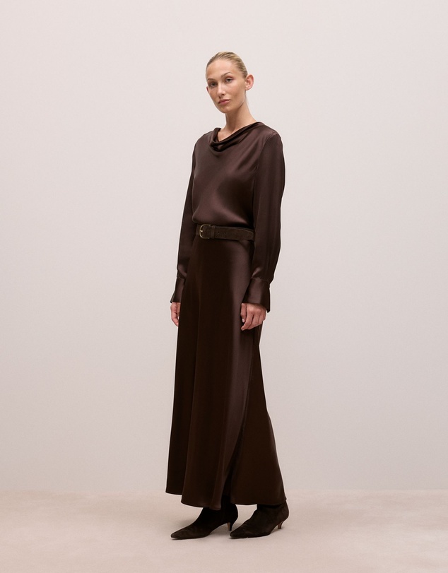 Trenery - Satin Bias Cut Maxi Skirt in Coffee Bean