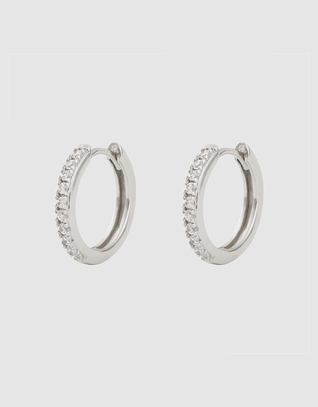 Wanderlust + Co - Classic Pave Silver 10mm Huggie Earrings