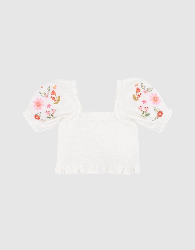 Fox & Finch - Embroidered Shirred Top - Kids