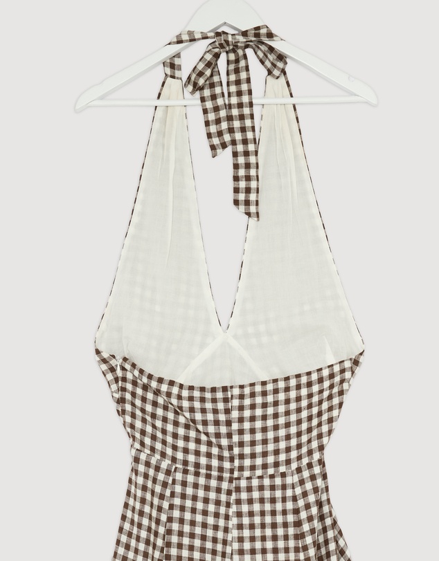 Revibe - Repaired AERE Nolana Gingham Halter Maxi Dress - AU 8