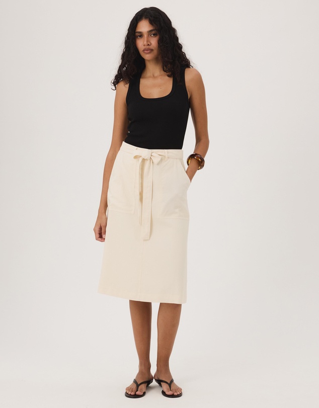 Atmos&Here - Ava Linen Blend Tie Waist Midi Skirt