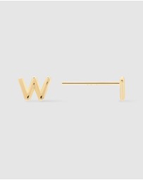 Wanderlust + Co - Alphabet Bubble Gold Stud Earrings - Letter W