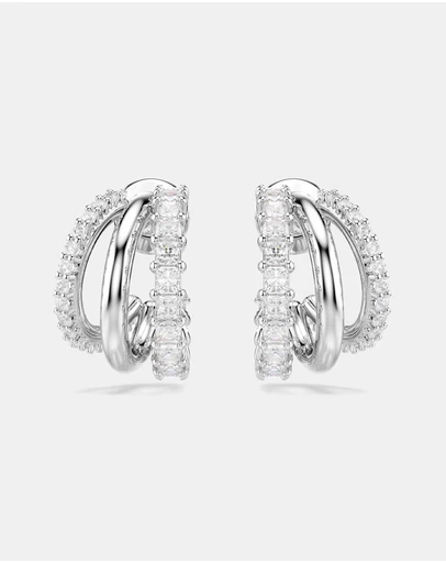 Swarovski - Hyperbola Hoop Earrings, Round Cut, Mini, White, Rhodium Plated