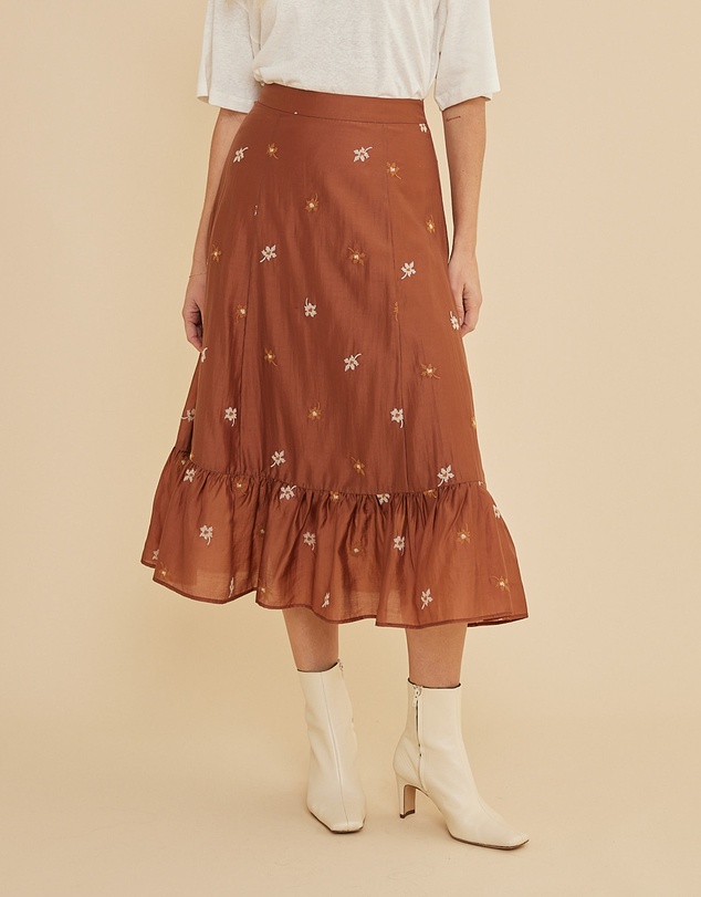 Amelius - Monique Cross Stitch Midi Skirt
