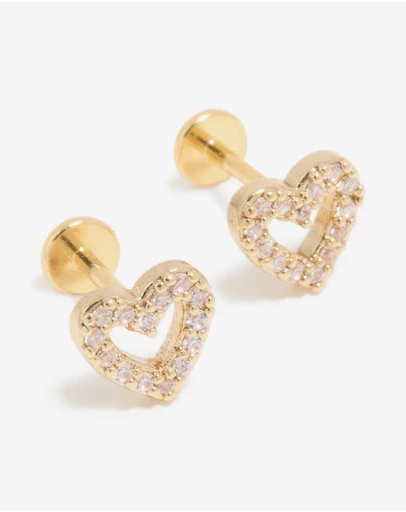 Lovisa - Kids Gold Plated Surgical Steel Cubic Zirconia Heart Flat Back Studs