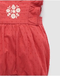 Purebaby - Red Embroidered Romper -Kids-Babies