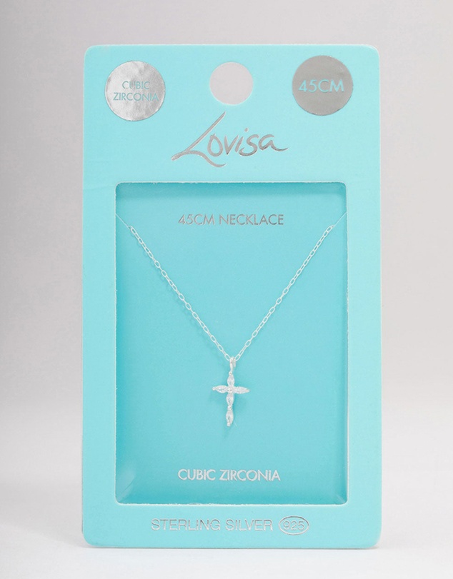 Lovisa - Sterling Silver Cubic Zirconia Marquise Cross Necklace