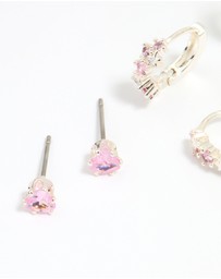 Lovisa - Silver Plated Brass Pink Cubic Zirconia Pave & Butterfly Stud Earrings 4-Pack