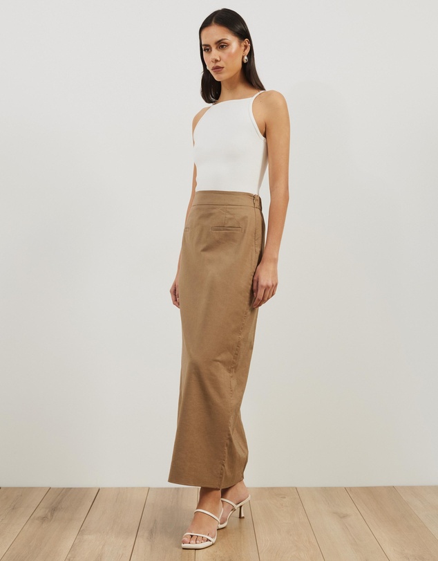 Atmos&Here - Neeve Linen Blend Welt Pocket Midi Skirt