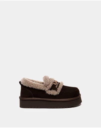 EVERAU - Australian Shepherd Ugg Rilee Platform Loafer Cow Suede Upper House Shoes