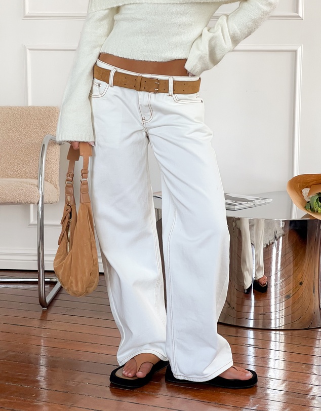 Beginning Boutique - Clara Star White Denim Low Rise Jeans