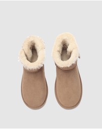 EVERAU - Australian Shepherd Ugg Mini Button Sheepskin Upper UGG Boots